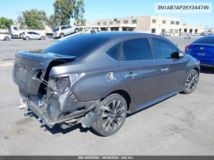 2019 Nissan Sentra Sr VIN: 3N1AB7AP2KY344749 Lot: 40372383