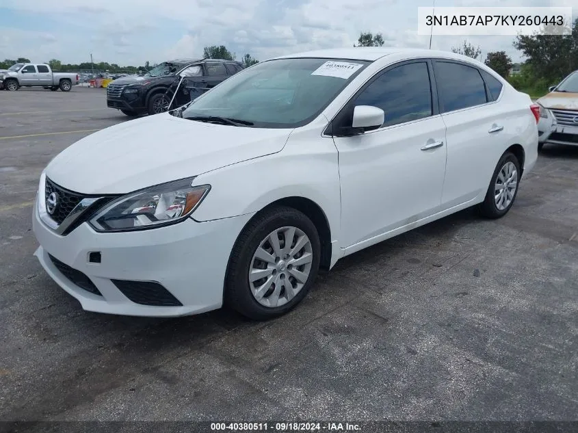 2019 Nissan Sentra S VIN: 3N1AB7AP7KY260443 Lot: 40380511