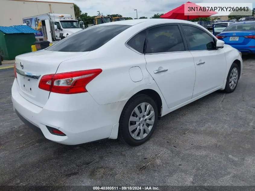 2019 Nissan Sentra S VIN: 3N1AB7AP7KY260443 Lot: 40380511