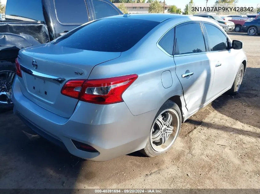 2019 Nissan Sentra Sv VIN: 3N1AB7AP9KY428342 Lot: 40391694