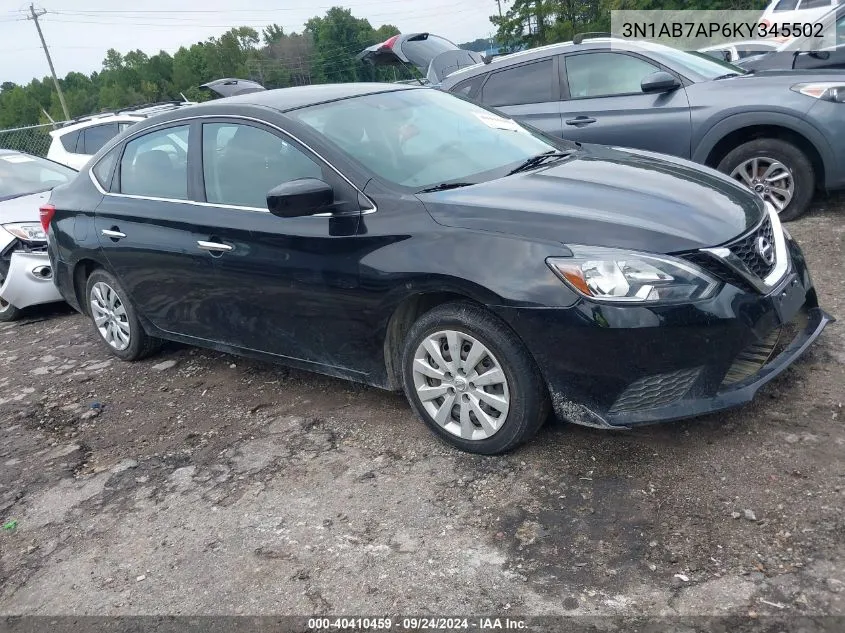 2019 Nissan Sentra S VIN: 3N1AB7AP6KY345502 Lot: 40410459