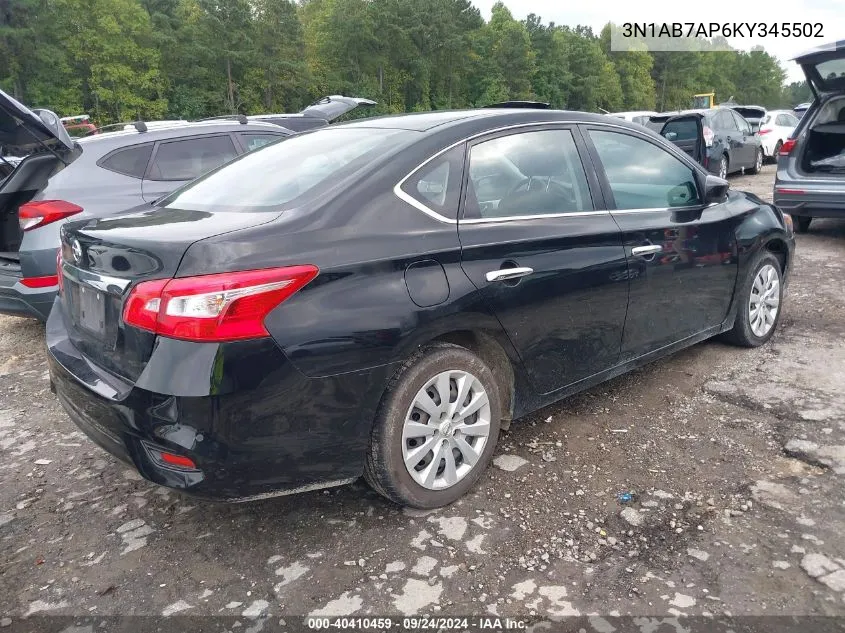 2019 Nissan Sentra S VIN: 3N1AB7AP6KY345502 Lot: 40410459