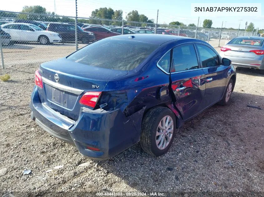 2019 Nissan Sentra Sv VIN: 3N1AB7AP9KY275302 Lot: 40443103