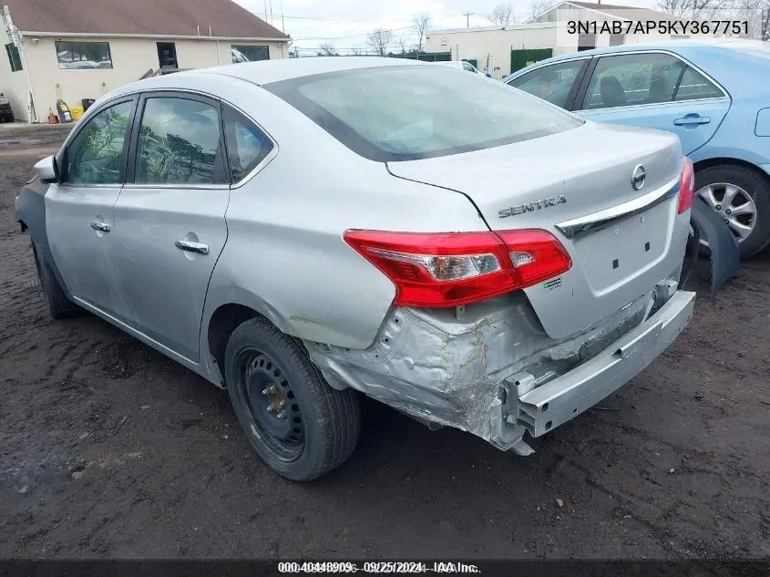 2019 Nissan Sentra S VIN: 3N1AB7AP5KY367751 Lot: 40448909