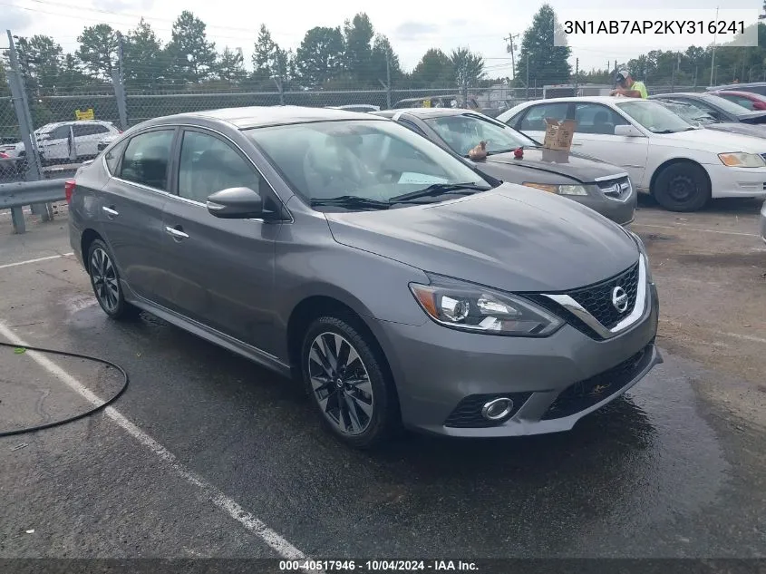 3N1AB7AP2KY316241 2019 Nissan Sentra Sr