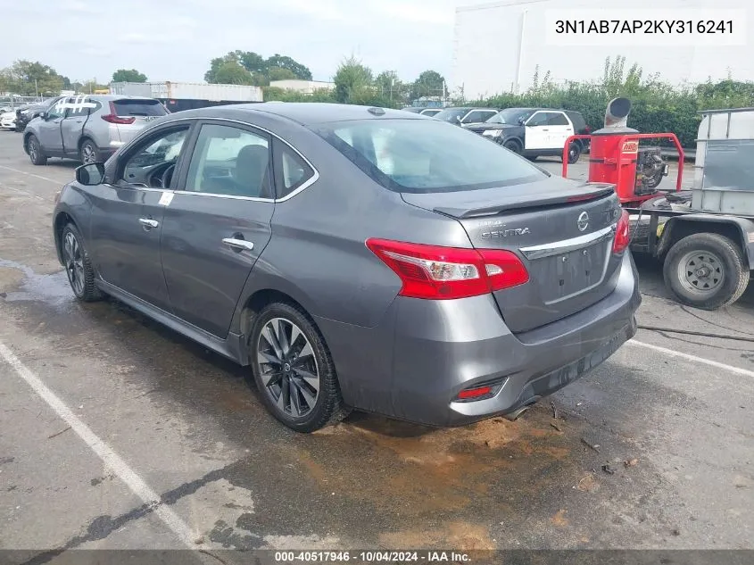 3N1AB7AP2KY316241 2019 Nissan Sentra Sr