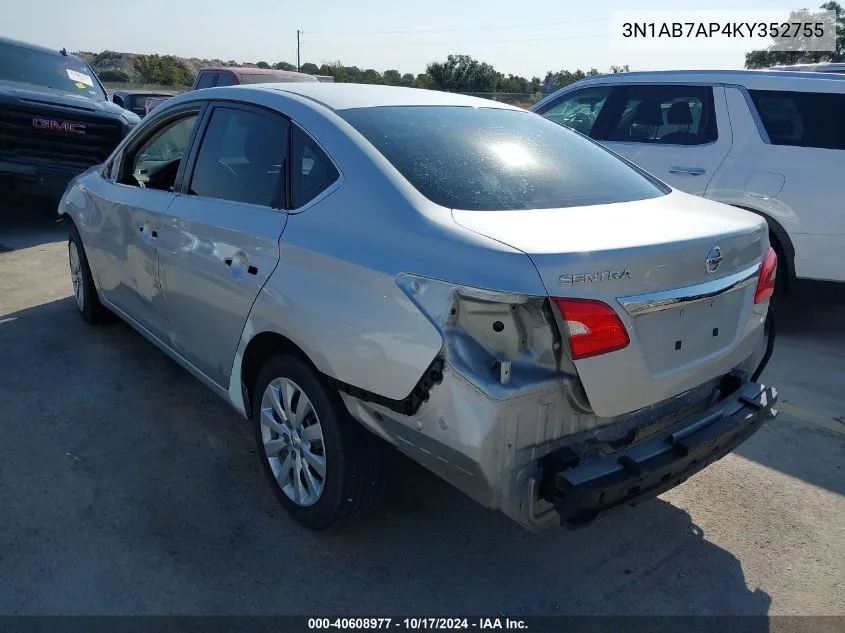 3N1AB7AP4KY352755 2019 Nissan Sentra S/Sv/Sr/Sl