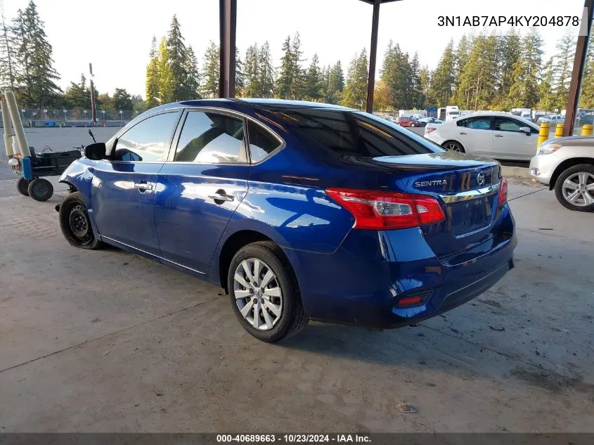 2019 Nissan Sentra S VIN: 3N1AB7AP4KY204878 Lot: 40689663