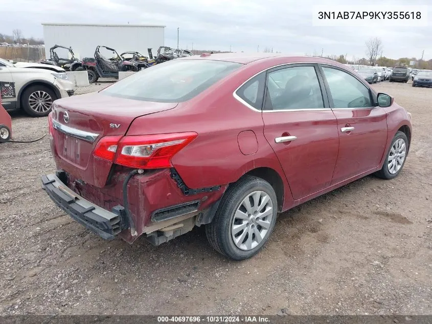 2019 Nissan Sentra S/Sl/Sr/Sv VIN: 3N1AB7AP9KY355618 Lot: 40697696