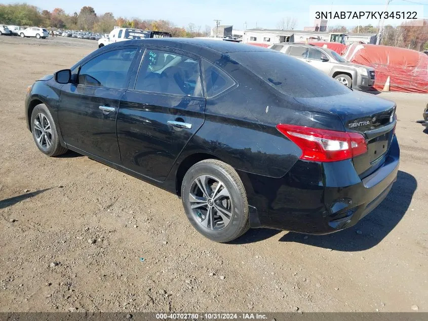 2019 Nissan Sentra S VIN: 3N1AB7AP7KY345122 Lot: 40702780