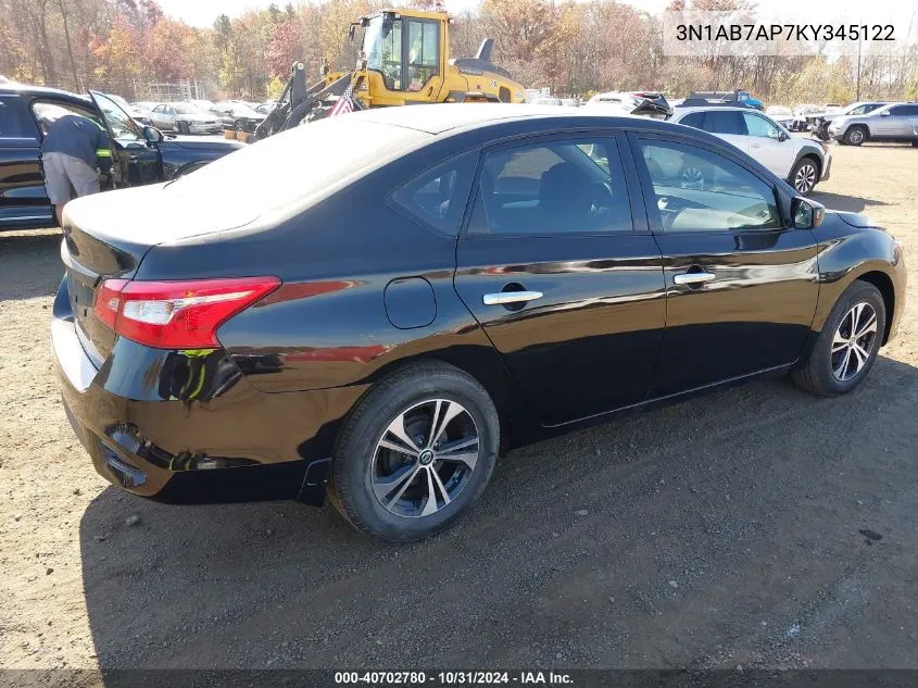 2019 Nissan Sentra S VIN: 3N1AB7AP7KY345122 Lot: 40702780