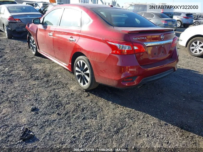 2019 Nissan Sentra Sr VIN: 3N1AB7APXKY322000 Lot: 40712738