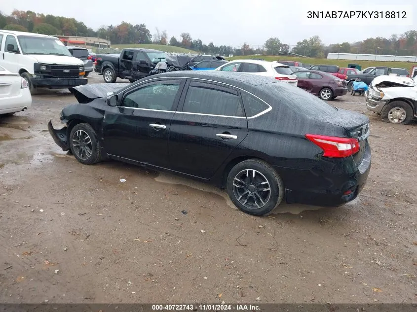 2019 Nissan Sentra S VIN: 3N1AB7AP7KY318812 Lot: 40722743