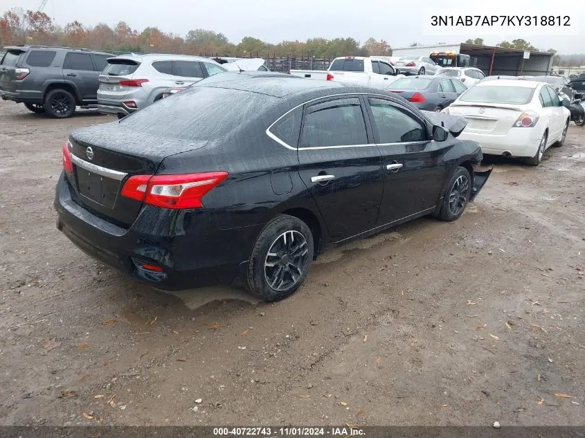 2019 Nissan Sentra S VIN: 3N1AB7AP7KY318812 Lot: 40722743