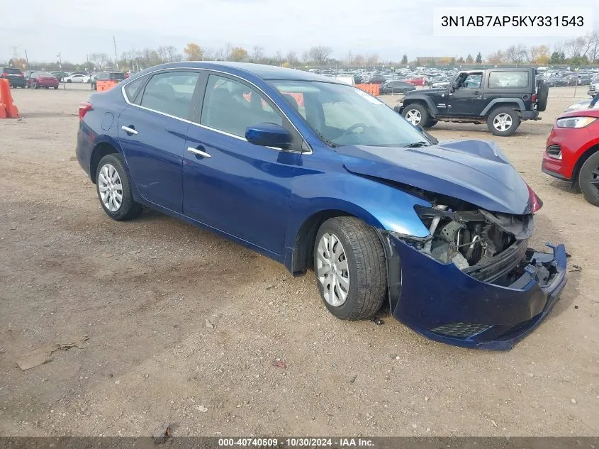 2019 Nissan Sentra S VIN: 3N1AB7AP5KY331543 Lot: 40740509