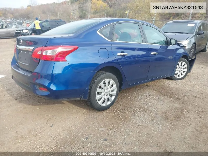 2019 Nissan Sentra S VIN: 3N1AB7AP5KY331543 Lot: 40740509