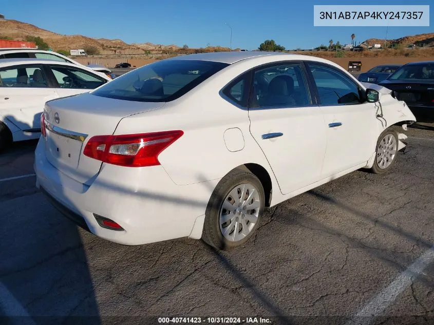 2019 Nissan Sentra S VIN: 3N1AB7AP4KY247357 Lot: 40741423