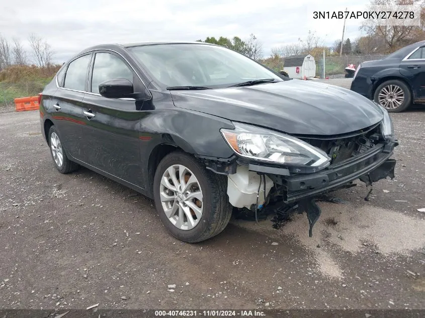 2019 Nissan Sentra Sv VIN: 3N1AB7AP0KY274278 Lot: 40746231