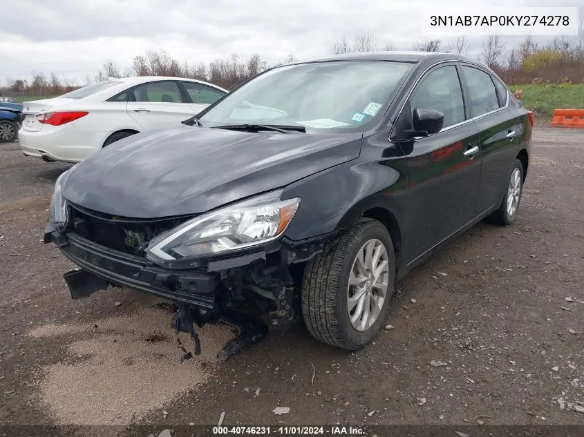 2019 Nissan Sentra Sv VIN: 3N1AB7AP0KY274278 Lot: 40746231