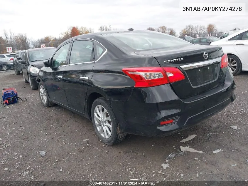 3N1AB7AP0KY274278 2019 Nissan Sentra Sv