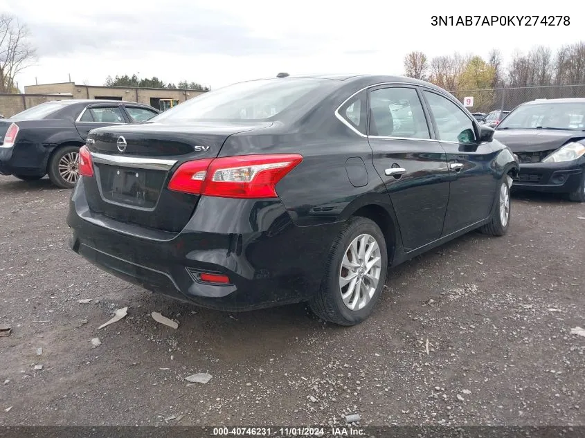 2019 Nissan Sentra Sv VIN: 3N1AB7AP0KY274278 Lot: 40746231