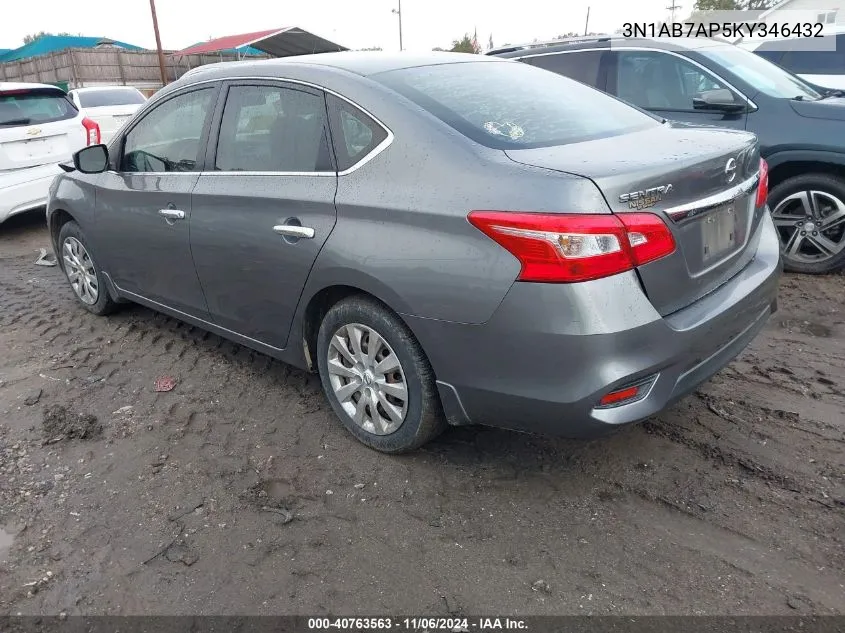 2019 Nissan Sentra S VIN: 3N1AB7AP5KY346432 Lot: 40763563