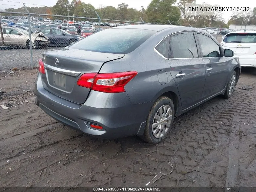 2019 Nissan Sentra S VIN: 3N1AB7AP5KY346432 Lot: 40763563