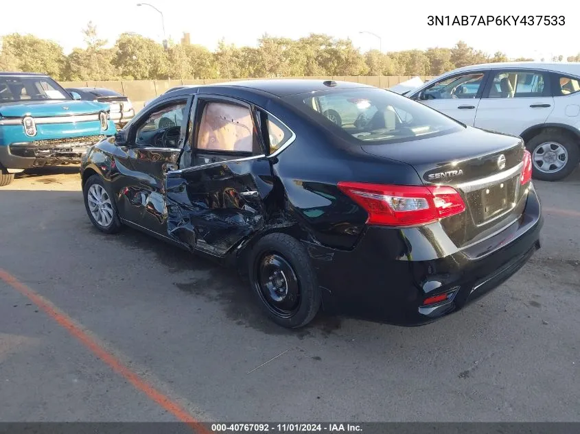 2019 Nissan Sentra Sv VIN: 3N1AB7AP6KY437533 Lot: 40767092