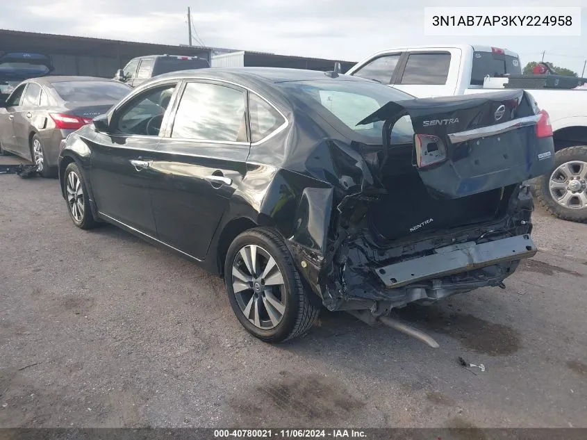 2019 Nissan Sentra Sv VIN: 3N1AB7AP3KY224958 Lot: 40780021