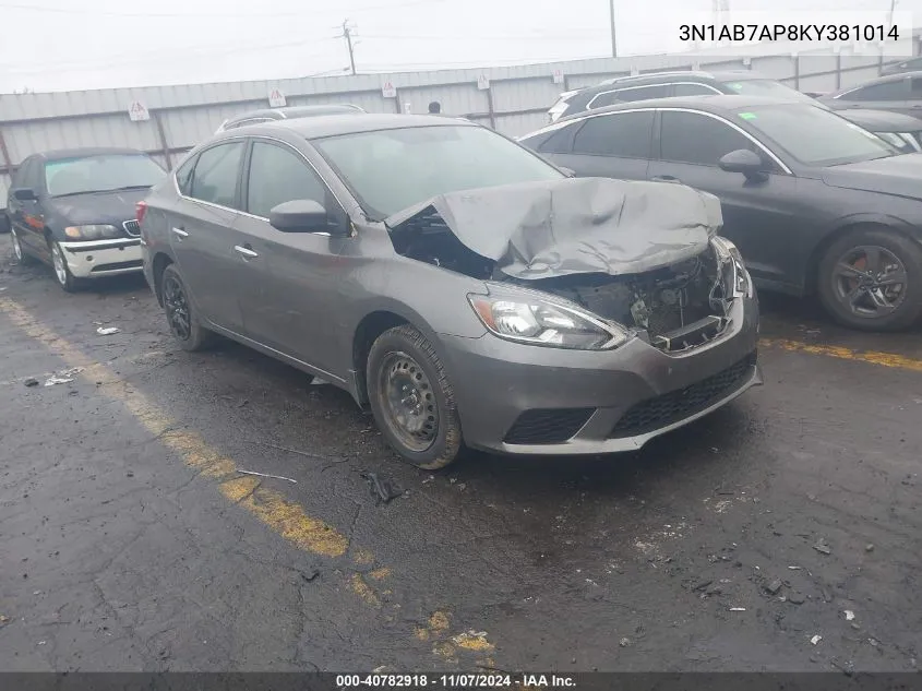 2019 Nissan Sentra S VIN: 3N1AB7AP8KY381014 Lot: 40782918