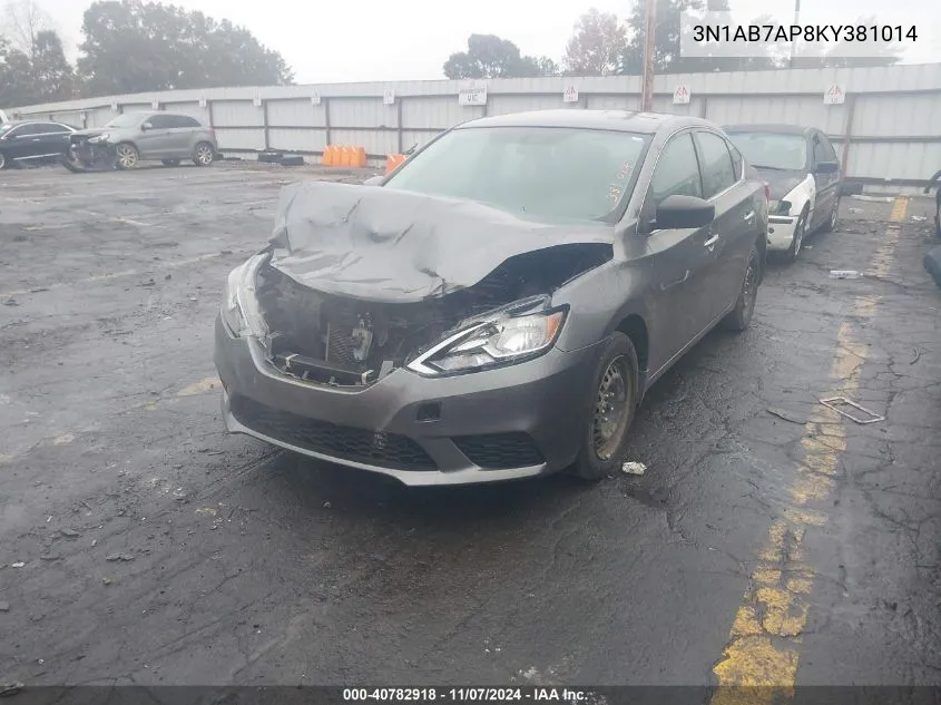 2019 Nissan Sentra S VIN: 3N1AB7AP8KY381014 Lot: 40782918