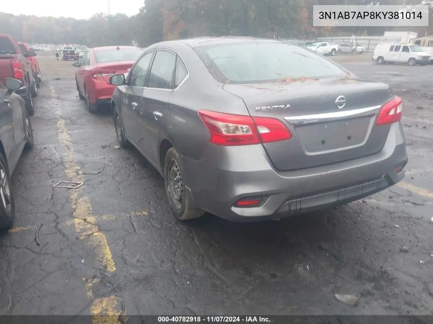 2019 Nissan Sentra S VIN: 3N1AB7AP8KY381014 Lot: 40782918