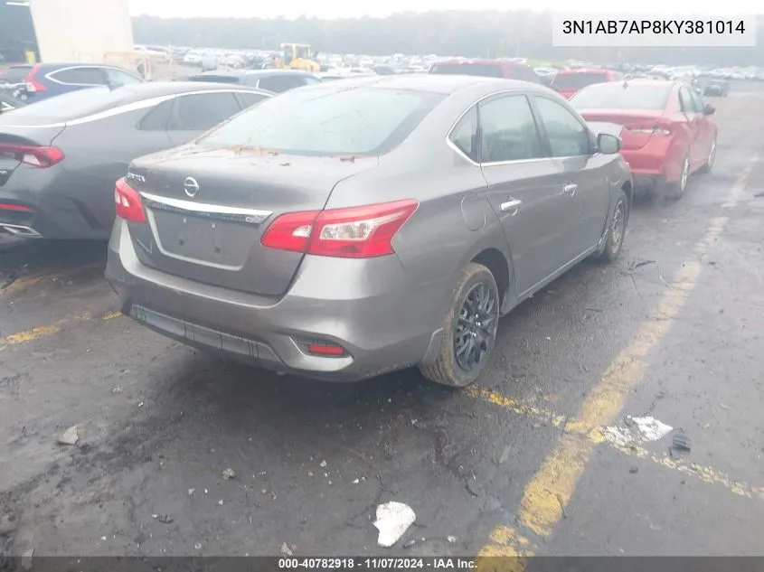 2019 Nissan Sentra S VIN: 3N1AB7AP8KY381014 Lot: 40782918