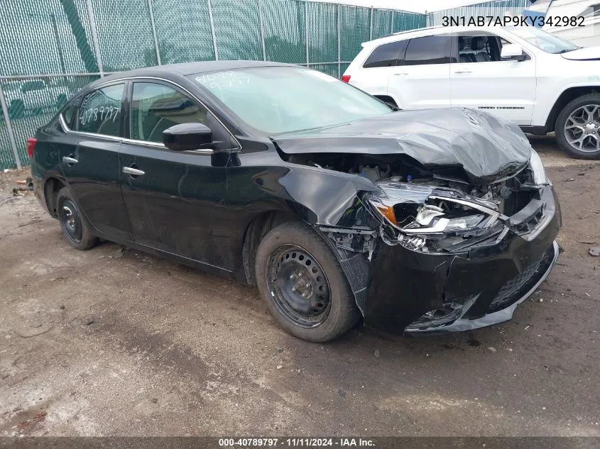 2019 Nissan Sentra S VIN: 3N1AB7AP9KY342982 Lot: 40789797