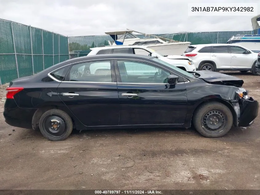 2019 Nissan Sentra S VIN: 3N1AB7AP9KY342982 Lot: 40789797