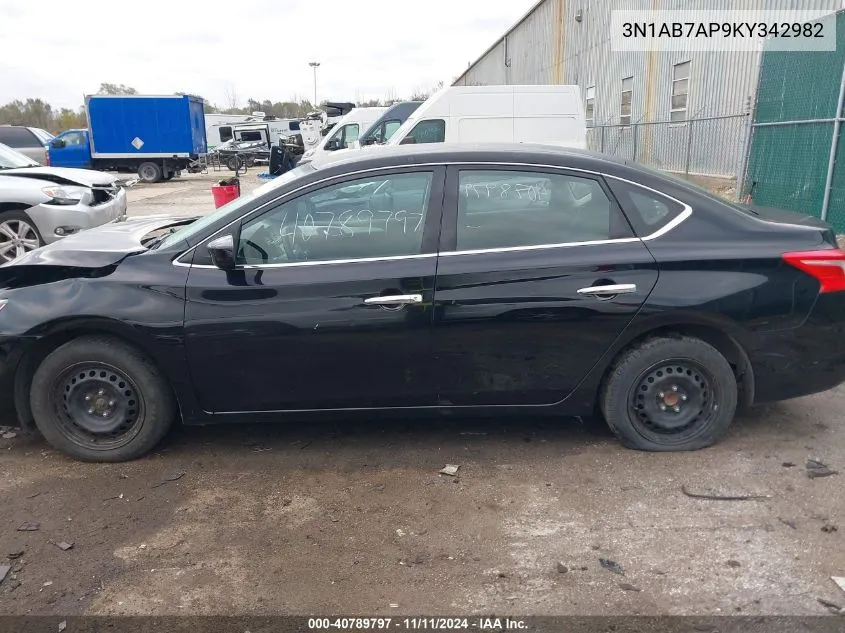 2019 Nissan Sentra S VIN: 3N1AB7AP9KY342982 Lot: 40789797