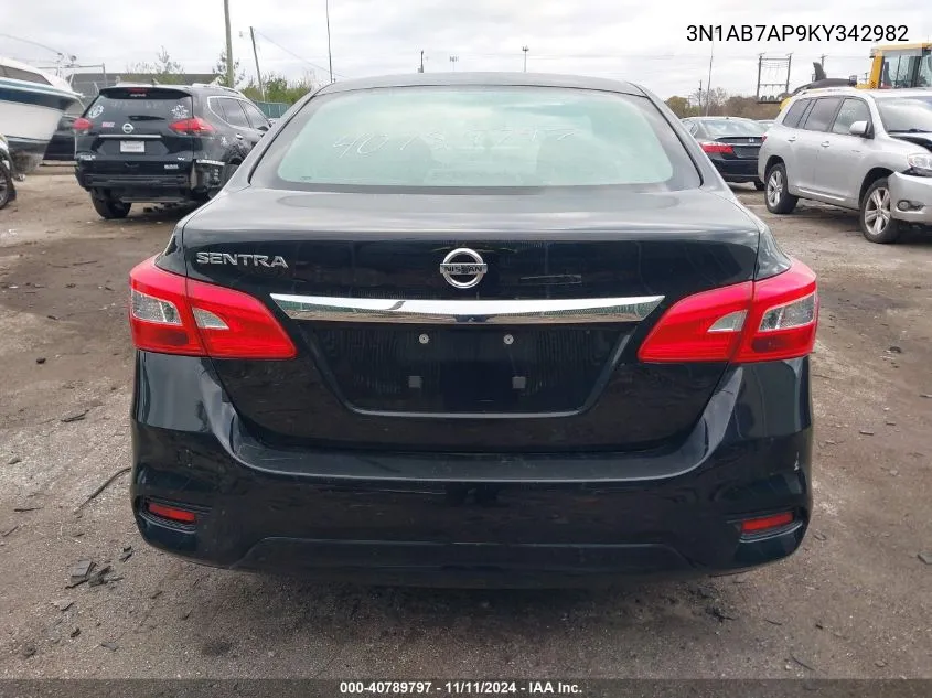 2019 Nissan Sentra S VIN: 3N1AB7AP9KY342982 Lot: 40789797