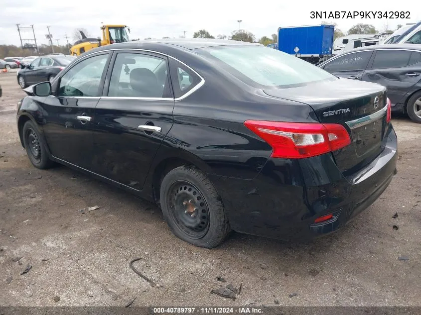 2019 Nissan Sentra S VIN: 3N1AB7AP9KY342982 Lot: 40789797