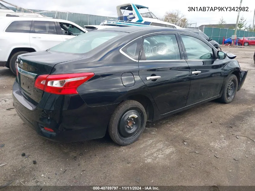 2019 Nissan Sentra S VIN: 3N1AB7AP9KY342982 Lot: 40789797