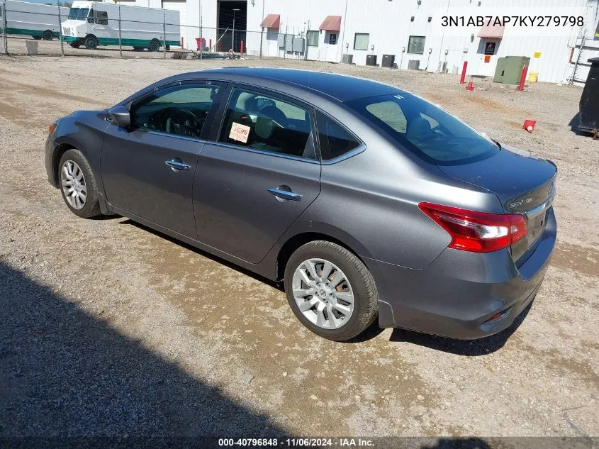 2019 Nissan Sentra S VIN: 3N1AB7AP7KY279798 Lot: 40796848