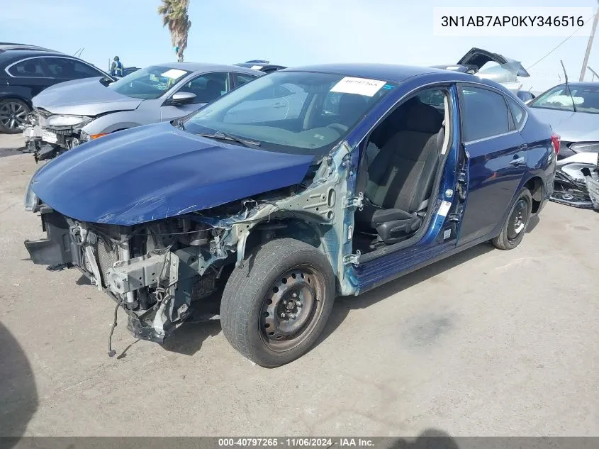 2019 Nissan Sentra S VIN: 3N1AB7AP0KY346516 Lot: 40797265