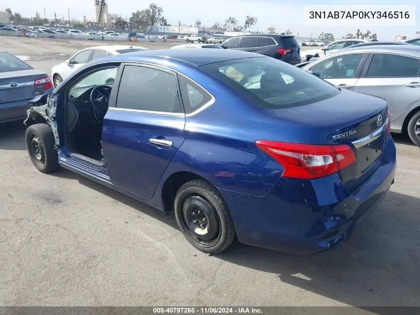 2019 Nissan Sentra S VIN: 3N1AB7AP0KY346516 Lot: 40797265