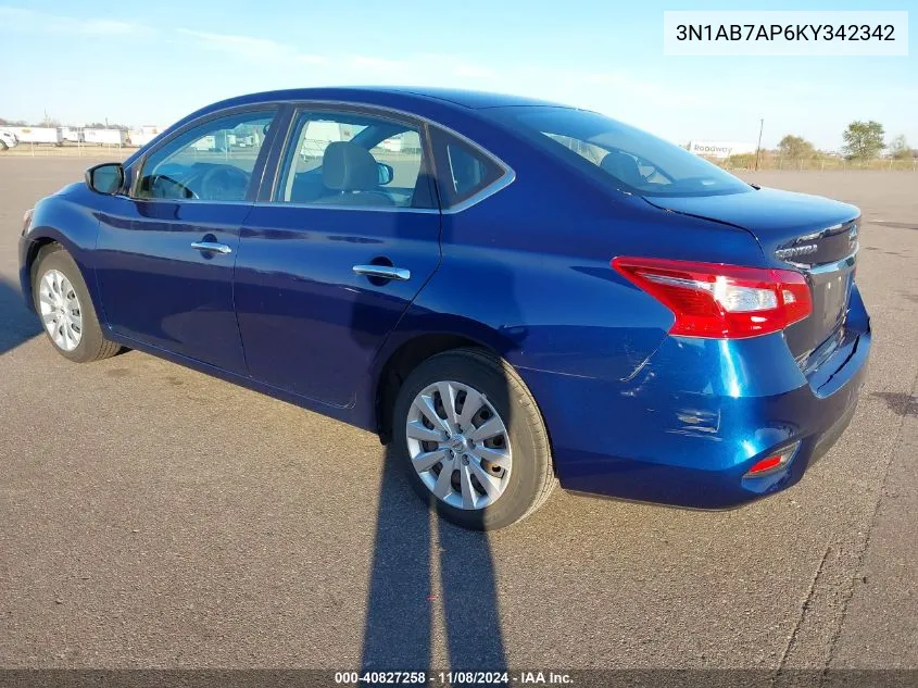 2019 Nissan Sentra S VIN: 3N1AB7AP6KY342342 Lot: 40827258