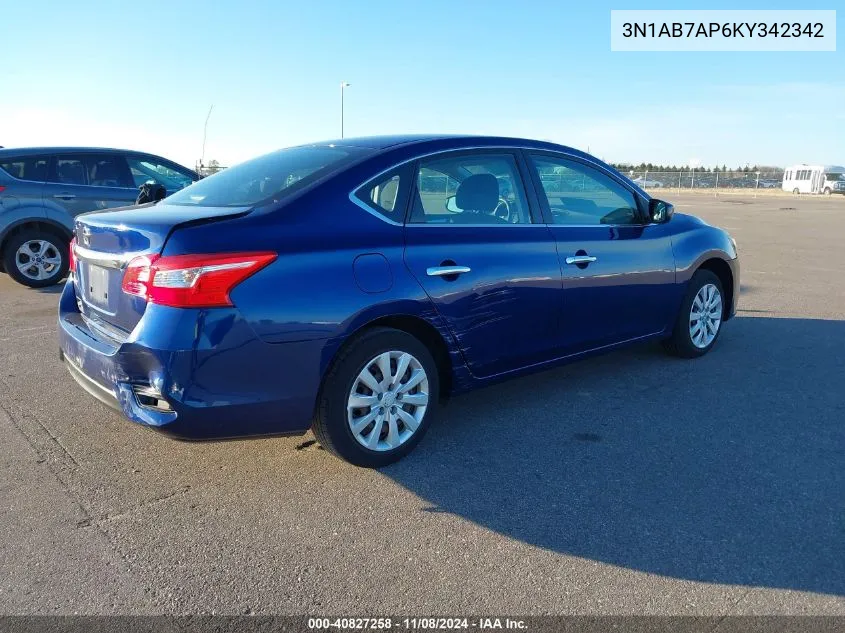 2019 Nissan Sentra S VIN: 3N1AB7AP6KY342342 Lot: 40827258