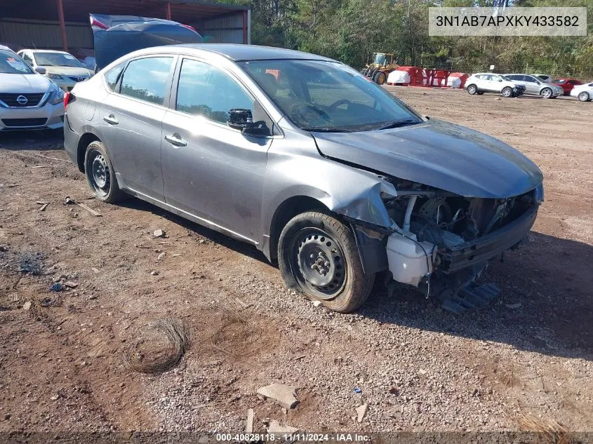 2019 Nissan Sentra S VIN: 3N1AB7APXKY433582 Lot: 40828118