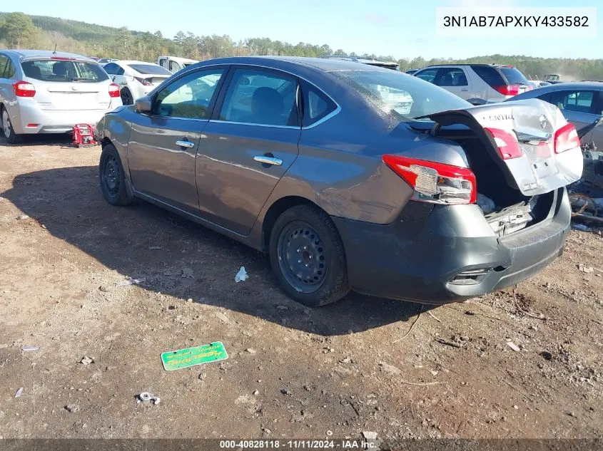 2019 Nissan Sentra S VIN: 3N1AB7APXKY433582 Lot: 40828118