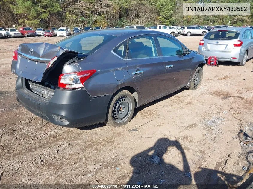 2019 Nissan Sentra S VIN: 3N1AB7APXKY433582 Lot: 40828118