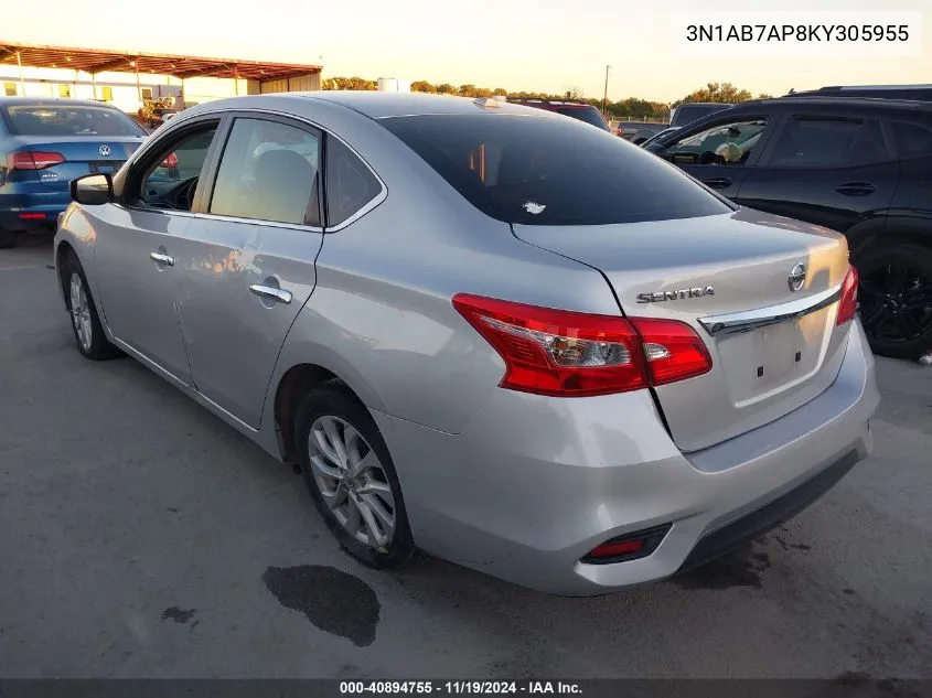 2019 Nissan Sentra Sv VIN: 3N1AB7AP8KY305955 Lot: 40894755