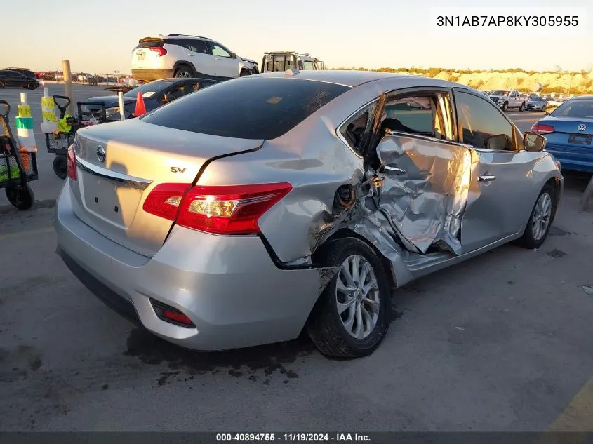 2019 Nissan Sentra Sv VIN: 3N1AB7AP8KY305955 Lot: 40894755