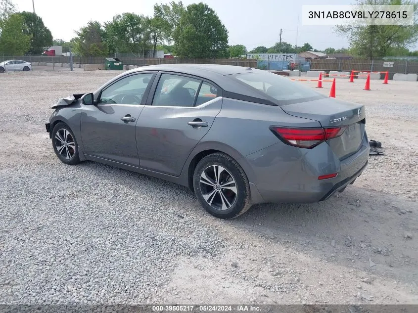 2020 Nissan Sentra Sv Xtronic Cvt VIN: 3N1AB8CV8LY278615 Lot: 39505217